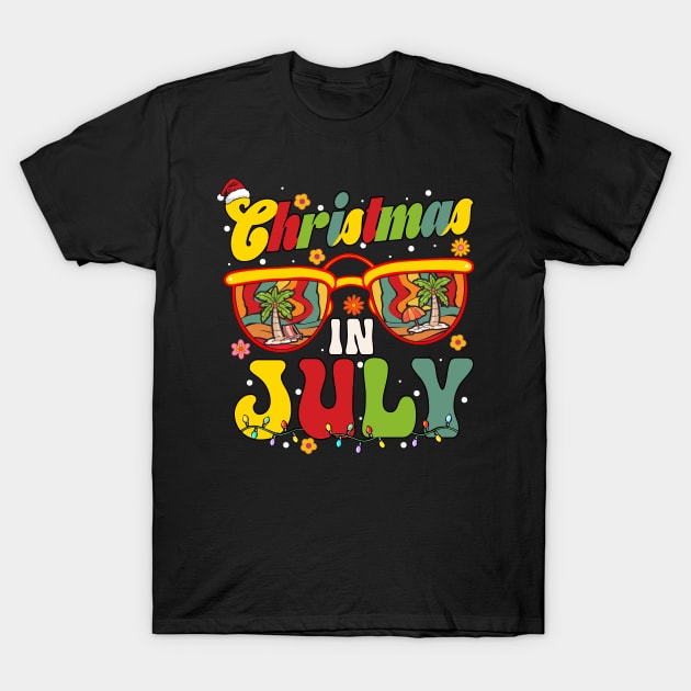 Vintage Santa Hat Sunglasses Summer Christmas In July Xmas T-Shirt by Sky full of art